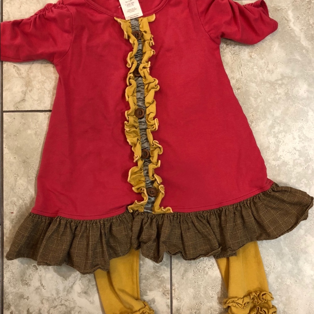 Red/mustard yellow toddler outfit - boutique